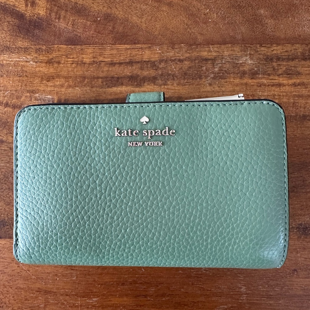 Kate Spade Lena Bi-fold Pebbled Leather Wallet Small Snap Zipper card holder